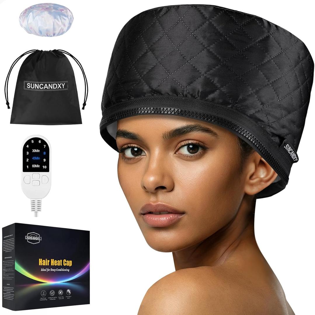 Hair Steamer for Deep Conditioning: Heat Cap with 118" Power Cord 10-Level Fast Heating & 3 Timer Settings for Natural Black Hair Thermal Steam Cap for Deep Conditioner Treatments