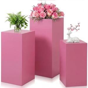 Zonon 3 Pcs Pink Square Pedestal Stands for Party, Metal Display Stands Pillars for Wedding Bridal Ceremony Baby Shower Birthday Party Decorations, 29.5*13.4''(L), 23.6*11.8''(M), 19.7*10.2''(S)