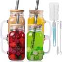 Yirilan 4 Pack 24Oz Mason jar cups with lids and straws, Mason Jars with Handle, Mason Jar Drinking Glasses with Lid and Straw, Mason Jar Mugs (4 Count (Pack of 1))