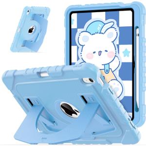 OKP Case for iPad A16 11th Generation 11 inch 2025/ 10th Generation 10.9 inch 2022, Shockproof Rugged Heavy Duty 11/10 th Gen i Pad Protective Cover with Pencil Holder/Kickstand, Sky Blue