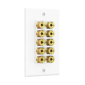 Banana Jack Binding Post Wall Plate for 5 Speakers in White
