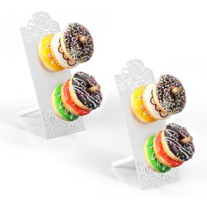 AIM & GGKK White Donut Stand Display Wall for Party,Metal Donut Holder Stand with Floral Design,Dessert Table Donuts Board for Weddings,Birthday,Baby Shower,Bagel Holder Party Decor
