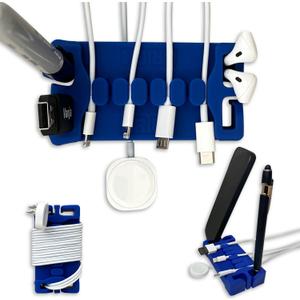 DeskBrick  Patented Non-Slip Steel-Weighted Desk Organizer & Cable Management Gadget, Versatile Cord, Phone & Accessory Holder for Office, Home & Desktop  Best Gift for Men. Blue (1 Pack)