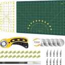 Headley Tools Rotary Cutter Set - 45mm Fabric Cutter, 5 Extra Rotary Blades, A3 Cutting Mat, Quilting Ruler and Sewing Clips, Craft Knife Set, Ideal for Crafting, Sewing, Scrapbooking, Patchworking (Green)