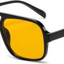 Breaksun Retro Aviator Sunglasses for Women Men Trendy Classic 70s Square Aviator Sun Glasses Vintage Shades (A3 Black/Orange)