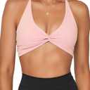 Danysu Backless Sports Bra Soft Workout Tops with Removable Padded Yoga Training Bras Strappy Going Out Top (Medium, #2.twirl Front Pink Baby)