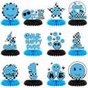 Memorywuu 12 Pcs One Happy Dude Honeycomb Centerpiece Blue One Happy Dude 1st Birthday Party Decoration Birthday Centerpiece Table Decorations Smile Face Table Topper for Baby Shower Party