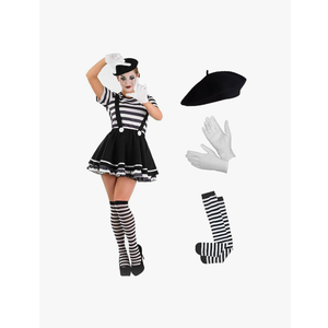 fun shack Mime Costume for Women, French Mime Costume Women, Mime Costume Adult, Mime Halloween Costumes for Women Size XL