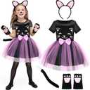 SVMK Girls Cat Costume Kids Toddler Kitty Dress Costumes Accessories Cat Ears Headband Gloves Tail Halloween Dress Up Cosplay (130)
