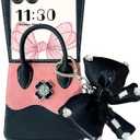 for Galaxy Z Flip 7 Case with Long Strap & Chain, Cute Shape Design Z Flip 7 Phone Case for Women Girls, Shockproof PU Leather Case for Samsung Galaxy Z Flip 7 Black