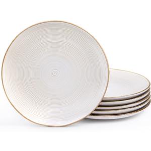 famiware Tempus Dinner Plates Set for 6, 10.5 Inch Dish Set, Kitchen Plates, Microwave and Dishwasher Safe, Scratch Resistant - Antique White