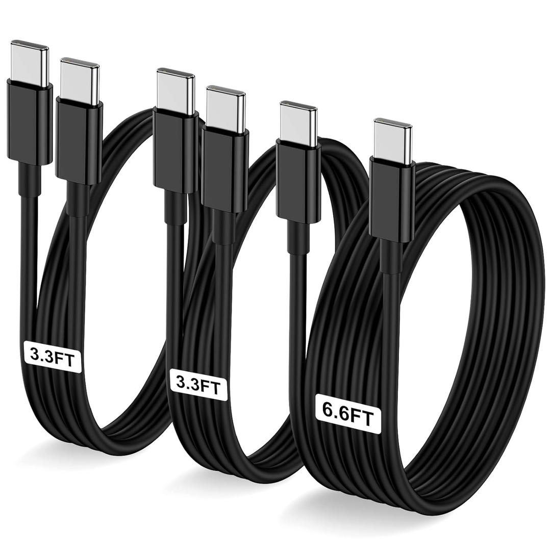 3-Pack Black [3.3FT+3.3FT+6.6FT] 60W USB C to USB C Cable, Type C Fast Charging Cable for iPhone Air 17 16e 16 15 Pro Plus Pro Maxfor Galaxy S25, for iPad Pro/Air/mini, for MacBook Pro/Air and More