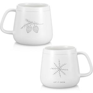 2 Pcs Winter Snowflake White Christmas Tree Mug Minimalist Winter White Mugs for Family Christmas Holiday Friends (Novel Style)