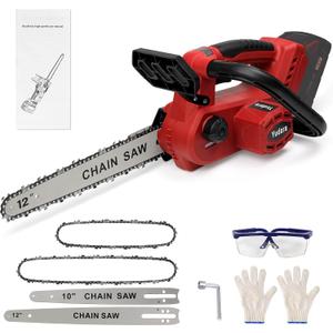 Cordless 12" Brushless Chainsaw for Milwaukee M18 18v Battery, 12 Inch & 10Inch Brushless Electric Chainsaw with Security Lock & Auto Lubrication for Wood Cutting Tree Trimming (Tool Only) (Red)