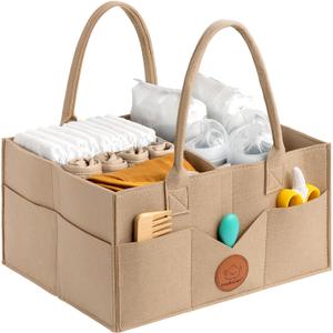 KeaBabies Baby Diaper Caddy Organizer with Handle - Portable Baby Organizers and Storage for Nursery, Changing Table, Large Travel Car Caddy, Girls, Boys Shower Gift Basket, New Mom Gifts (Taupe)