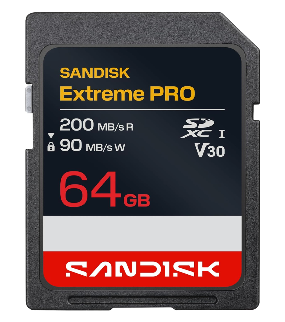 SANDISK 64GB Extreme PRO SD UHSI Card  Up to 200MB/s Read Speed and 90MB/s Write Speed, 4K UHD, Full HD, U3, and V30  SDSDXXU064GGSCIN