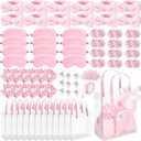 Suncalla 76 Pcs Spa Sleepover Party Supplies, 12 Pink Bow Headbands, 12 Eye Masks, 12 Velvet Scrunchies, 12 Transparent Bags, 24 Wristbands, 1 Pink Ribbon for Women's Pajama Party favor