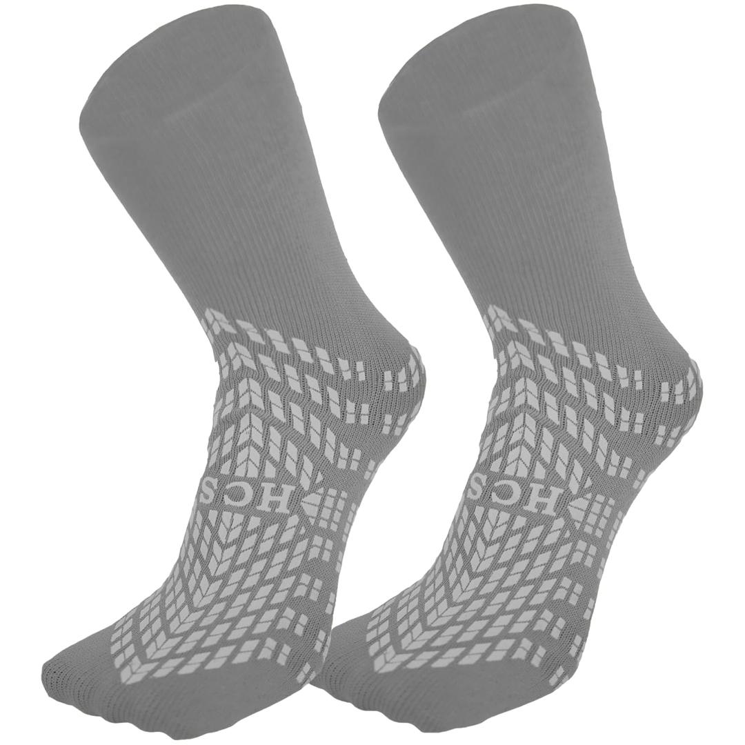 HCS XL Non-Slip Hospital Socks with Grips for Women & Men (6 Pairs) - 360 All-Around Tread Non-Slip Sock for Elderly/Seniors - Hospital Grip Socks, Fall Risk Patient Slippers (Gray, XL) (Grey)
