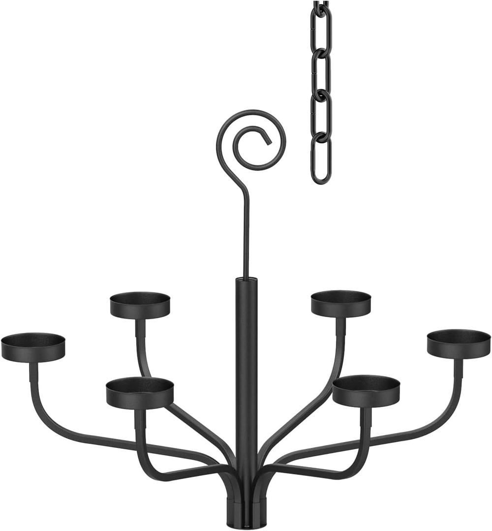 Smtyle Black Outdoor Chandelier for Gazebo Set of 6 Tealight Candle Metal Wall Sconce for Hanging Decoration