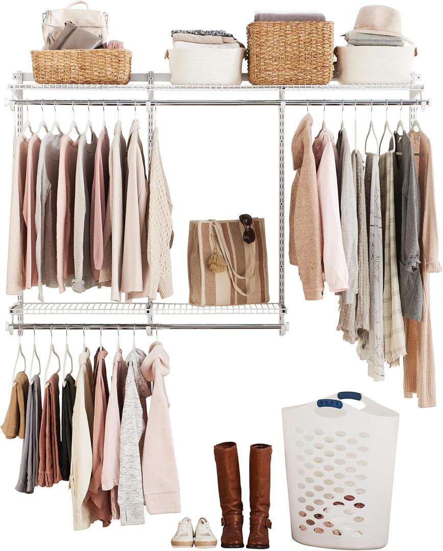 Rubbermaid Configurations Custom Closet Kit 3-6 Ft. Adjustable Metal Wire Shelving White Finish Expandable Organization System Hardware Included for Home Closet/Pantry/Laundry/Mudroom (3-6 Feet)
