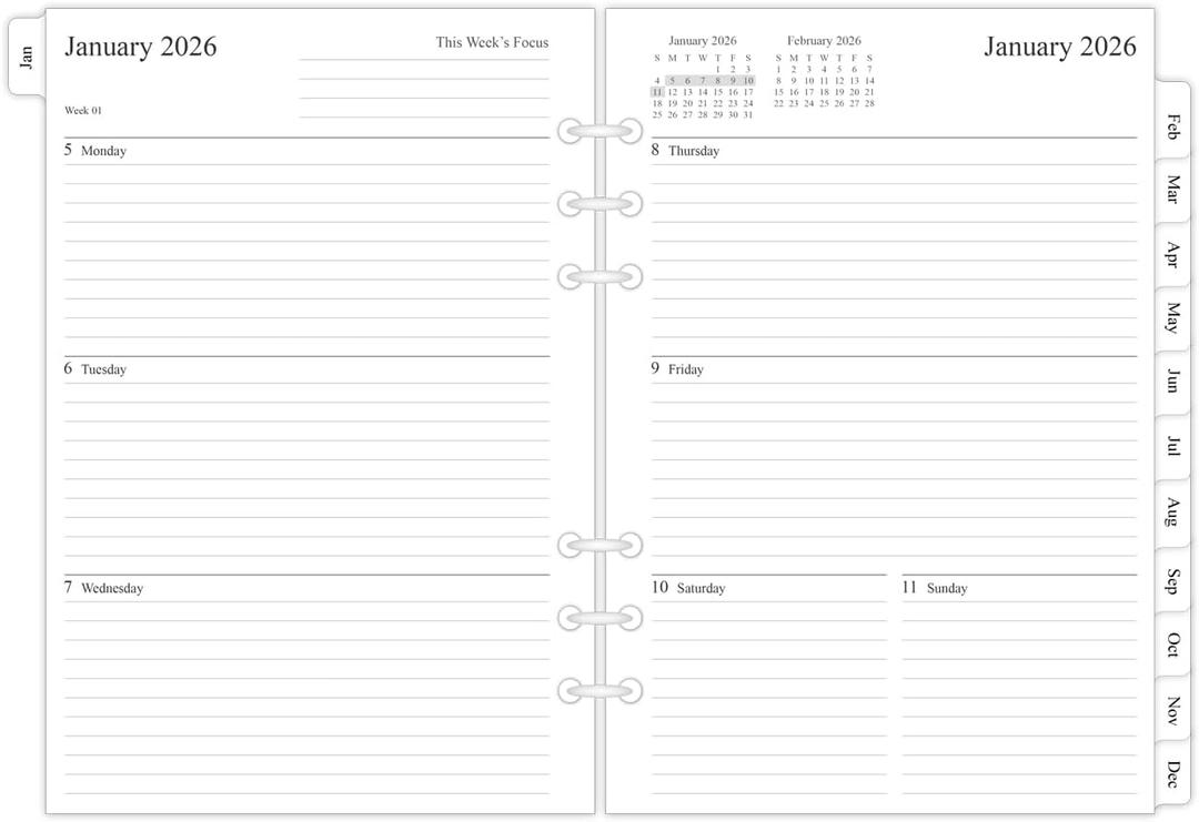 newestor 2026 Weekly & Monthly Planner Refill for A5 Ring Binder, Jan 2026 to Dec 2026, 5-3/4" x 8-1/4", 6-Hole Punched (Two Page Per Week)
