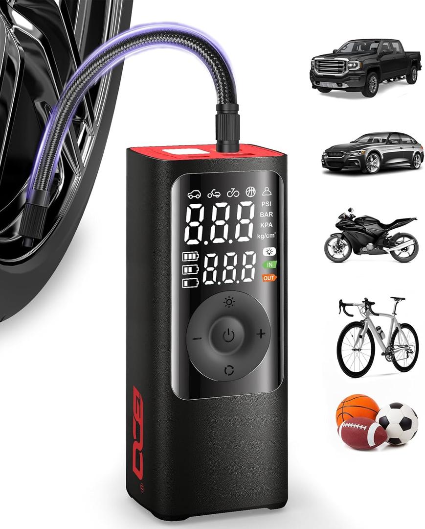 BDO Tire Inflator - Portable Air Compressor, 2.5X Faster 150PSI Cordless Tire Inflator, Tire Air Pump with Dual LCD Display, Auto-Shutoff, Air Compressor for Car, Motorcycle, Bike, BallBlack