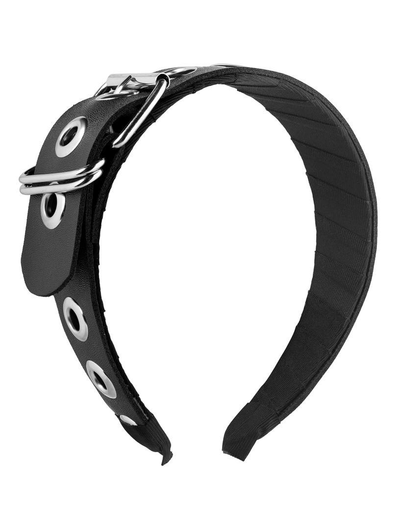 Sacina Gothic Emo Punk Grunge Black Faux leather Headband, Goth Hair Accessories, Goth Halloween Hair Accessories