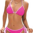 American Trends Women String Triangle Bikini Set Swimsuit Two Piece Bathing Suit Cheeky Swim Suit Swimwear (Small, Pink Color Block)