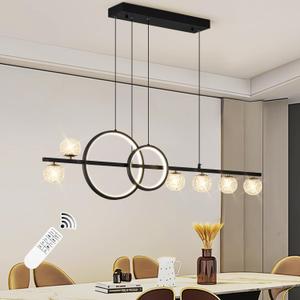 Modern Black Gold Chandeliers for Dining Room, 47in Dimmable LED Chandelier Linear Pendant Light for Kitchen Island, Upgraded 6 Globe Hanging Pendant Chandelier Lighting (2 Rings, 4200lm)