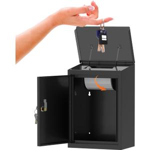 Key Drop Box for Automotive, Key Return Box Wall Mount, Anti-Thief & Waterproof Design for Outdoor, Heavy-Duty Secure Storage Box for Hotel,Car Rental, Large Capacity 6x10x14 Inch (Black (Basic))
