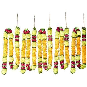 5 Pack Artificial Fancy Orange Fusion Indian Decor Flower Garlands-The Perfect Decoration for Indian Themed Events Weddings House Warmings Mexican Fiestas or Celebration Indoors or Outdoors (Orange)