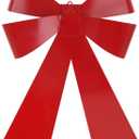 SIQITECHNO Metal Christmas Red Bow Wall Decoration Hanging Xmas Red Bow for Wreath Christmas Tree Topper Ornaments Outdoor Indoor Christmas Decorations for Party Front Door Porch Home