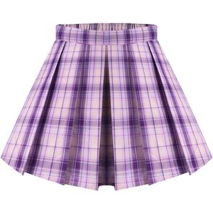 RITERA Plus Size Basic Versatile Stretchy Elastic Waist Flared Casual Mini Skater Skirt/Pleated Plaid Skirt for Women XL-5XL (Purple, XL)