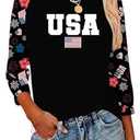 American Flag Shirts for Women Patriotic Tshirts 4th of July Shirt Girls USA Outfits Stars Stripes Tee Tops, Large