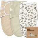 3-Pack Organic Baby Swaddle Sleep Sacks - Swaddles for Newborns, Infant 0-3 Months, Baby Girls, Boys, Soft & Snug Newborn Sleep Sack, Nursery Swaddling Blankets (Dino Ridge, OS)