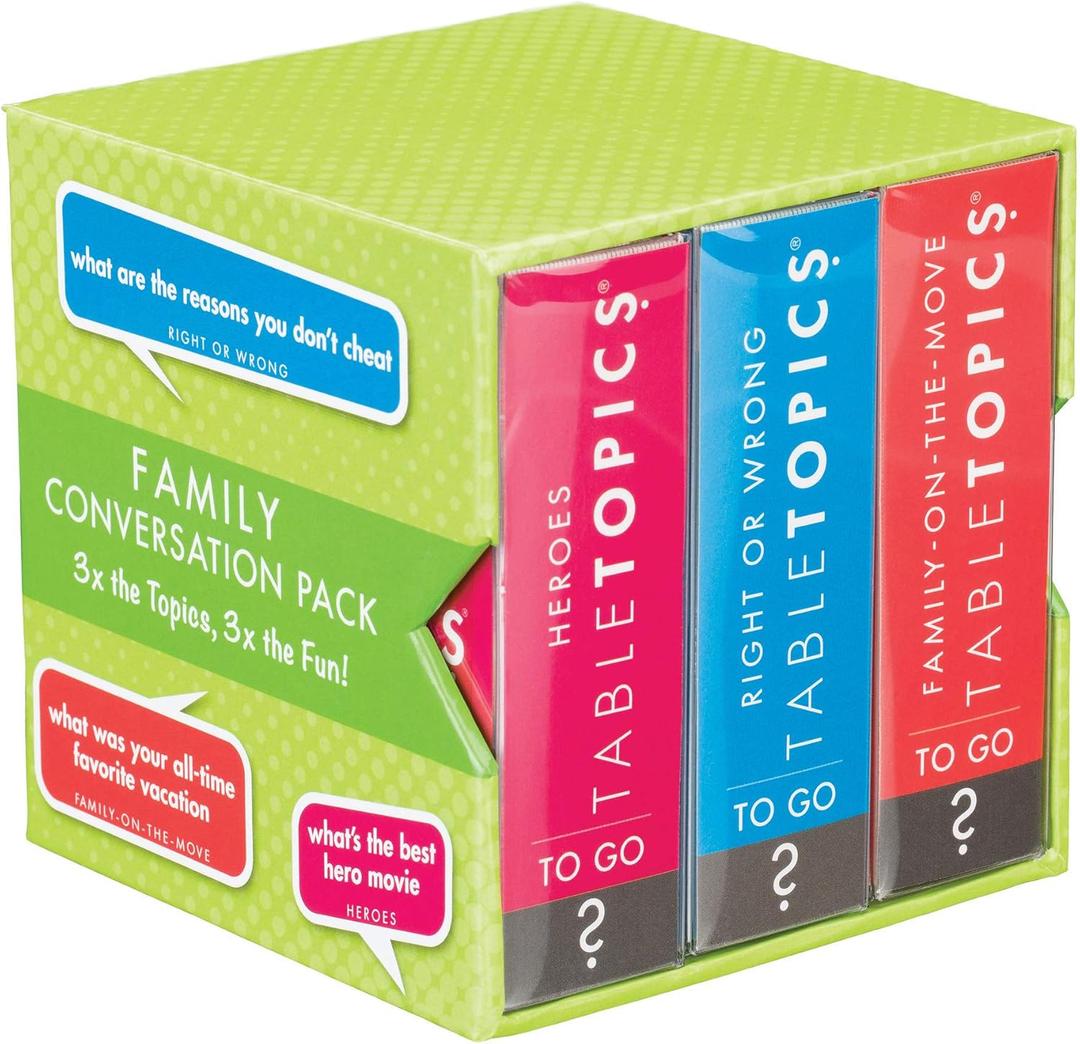 TableTopics Family Conversation Pack for Parent Child Connection, 120 Engaging Question Cards for Dinnertime, Car Rides, & Classrooms, Boxed Set of 3 Topics, Stocking Stuffer