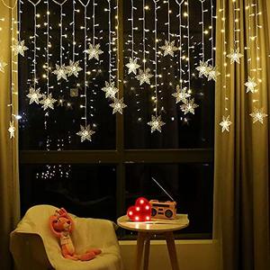 LED Curtain Lights,13ft/4M 96 LED Snowflake Curtain String Lights Plug-in Window Curtain Lights with 8 Modes Decoration for Christmas, Wedding, Party,Wall, Home Decorations (Warm White)