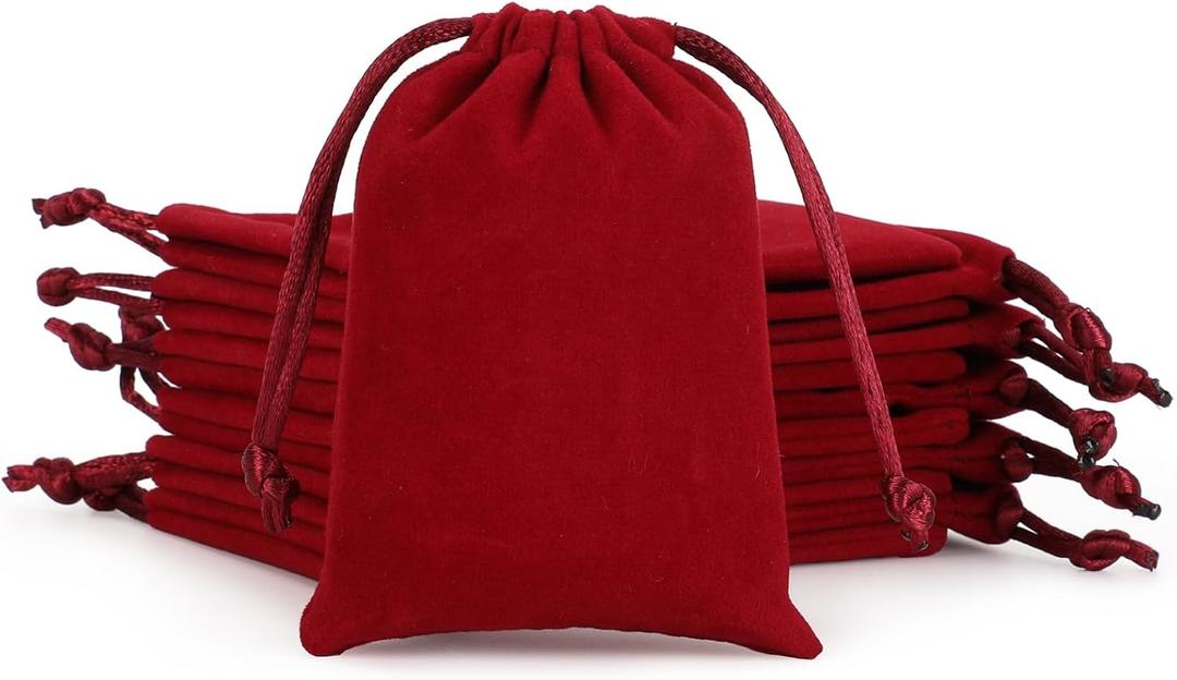 Tapleap Jewelry Bags, 12Pcs Red Velvet Coin Pouch, 3x4 Drawstring Bags, Church, St. Patrick's Day, For Wrapping Palm Crosses, Jewelry, Resin Runes