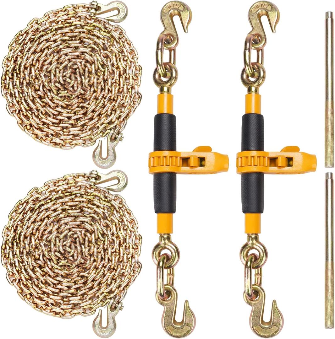 VEVOR Ratchet Binder with 5/16-3/8 inch, 7100 lbs Load Limit G80, Detachable Anti-Skid Handle, Tie Down Hauling Binders for Flatbed Truck Trailer, 2 Set Black & Yellow