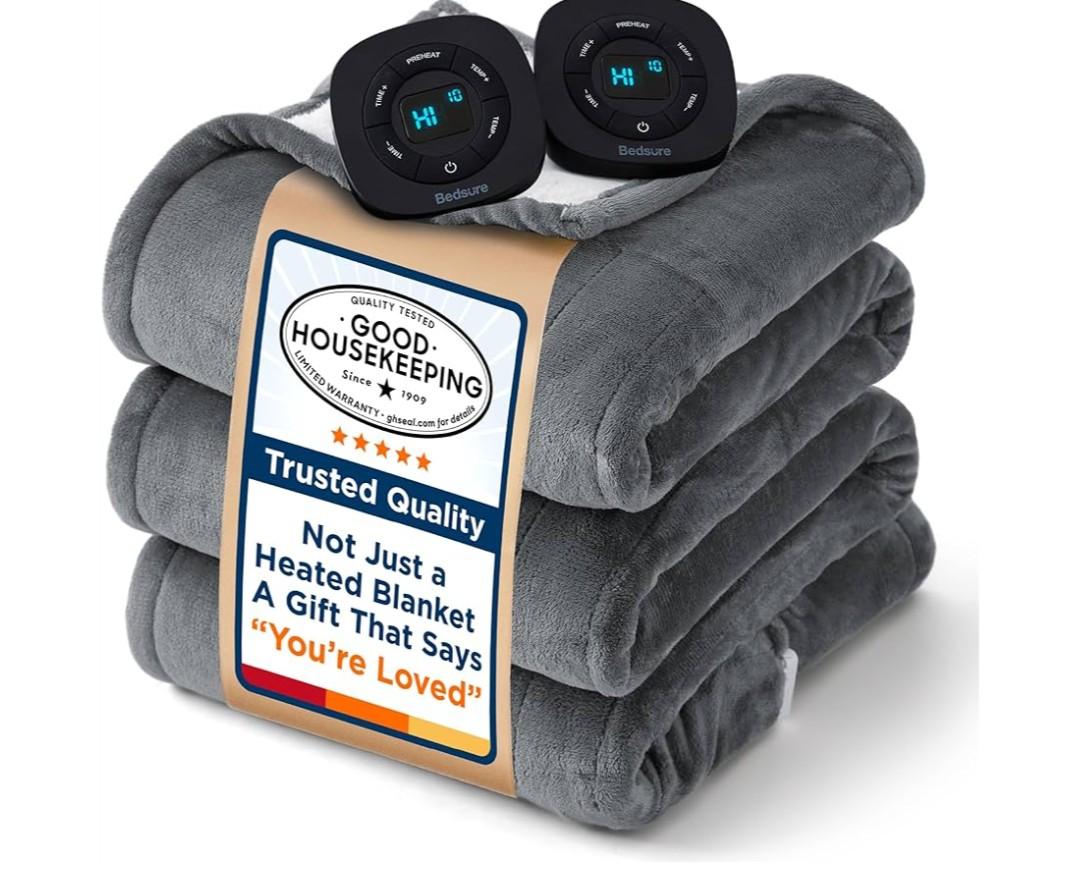 Bedsure Electric Blanket Queen Size - Dual Control Heated Blanket Queen, GentleSoft Fast Heating with 10 Time Settings & 10 Heat Settings, Warm Gift for Grandma (84x90 inches, Grey)