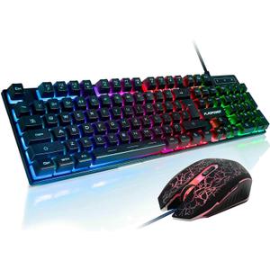 RGB Gaming Keyboard and Breathing Mouse Combo, Adjustable Breathing Backlit Mechanical Feeling Keyboard with 4 Colors 4800DPI Backlight Mouse for PC Laptop Computer Game and Work