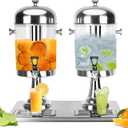 Beverage Dispenser,4.4 Gallon Beverage Dispenser for Parties, Stainless Steel Dual-Head Juice Dispenser with Centre Ice Core and Drip Trays for Parties, Buffet Cafeterias, Homes, Weddings, Events