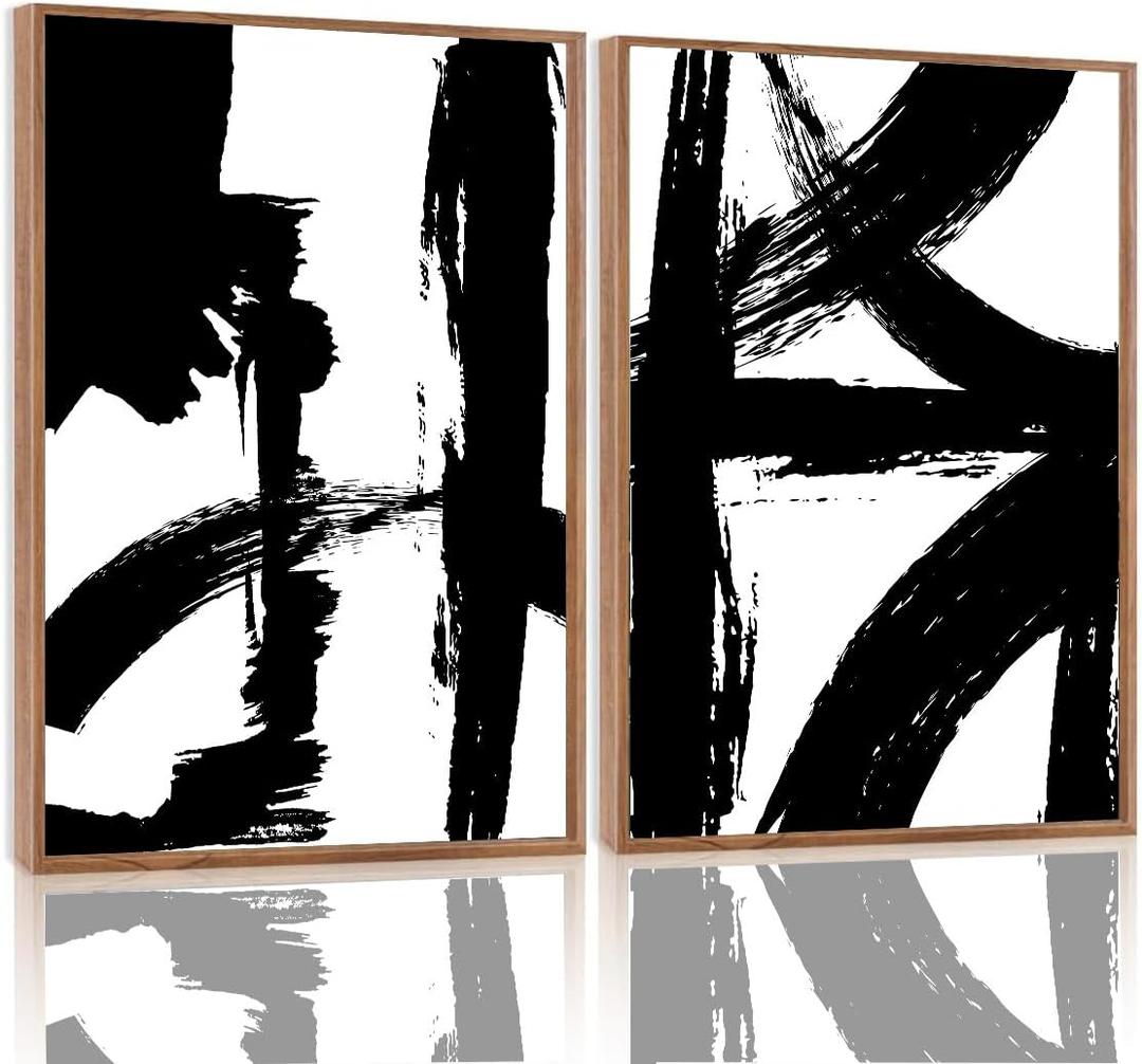 Yolbcdr Framed Wall Art Abstract Canvas Wall Art Set of 2 Black White Decor Pictures Modern Print Artwork for Bedroom Living Room Office 16x24 inch Framed