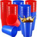 Yungyan 50 Pack 16oz Stadium Cups Reusable Plastic Cups Blank Drink Tumblers for Parties, Events, DIY Projects, 4.5 x 3.54 x 2.72 Inch (Red and Blue)
