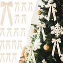 Senjie 16Pcs Velvet Ribbon Bows for Christmas Tree, Vintage Rustic Small Craft Bows Ornaments for Garland Wreath Gift Wrapping Candy Bags Party DIY Decorations (Beige, 5" x 10", Width of 1")