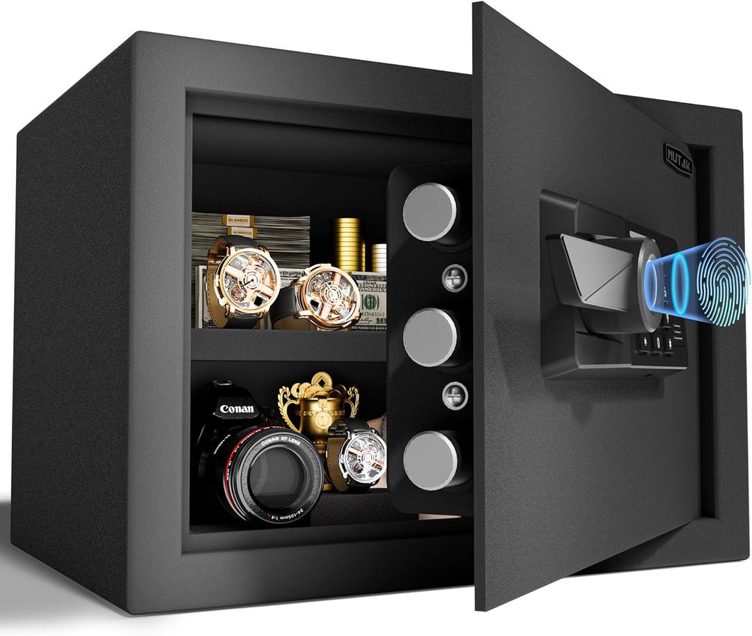 1.0 Cub Biometric Safe Box with Fireproof Bag, Quick-Access Fingerprint Safe with Keys, Digital Keyboard, Type-C Port, Dual Alarm System Safety Box for Home, Office, Hotel Use