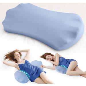 Fledano Lumbar Pillow for Sleeping, Lumbar Support Pillow for Bed for Back Pain Relief, Memory Foam Lower Back Pillow for Bed, Back Support Pillow for Side & Back Sleepers, Washable Cover (01-blue)