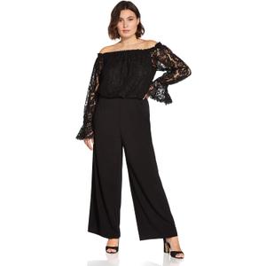 Adrianna Papell Womens Lace and Crepe Jumpsuit (size 8, Black)