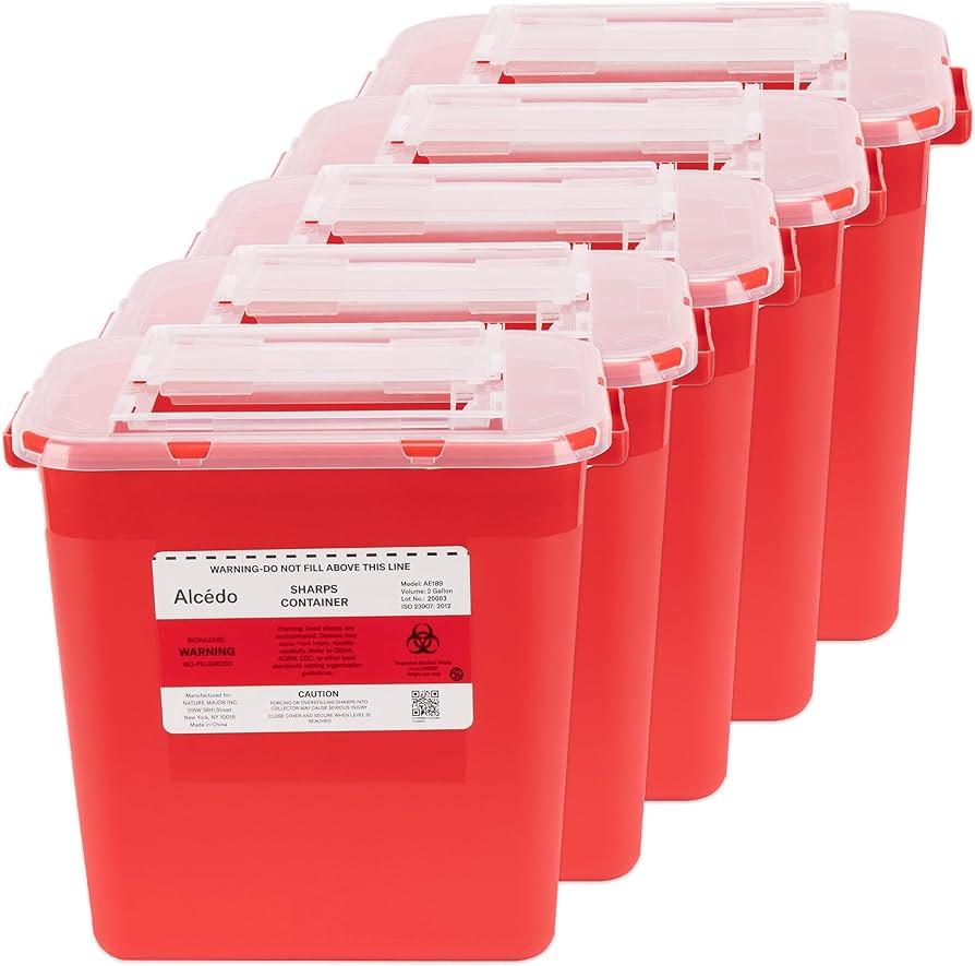 Alcedo Sharps Container for Home Use 2 Gallon (5Pack), Biohazard Needle and Syringe Disposal, Professional Medical Grade