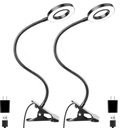 Woputne Desk Clip on Lamp for Reading Home Office, with 5V 2A Adapter, 10 Dimmable Brightness 3 Modes, Clamp Reading Light for Bed Headboard, Craft (2 Packs, Black)